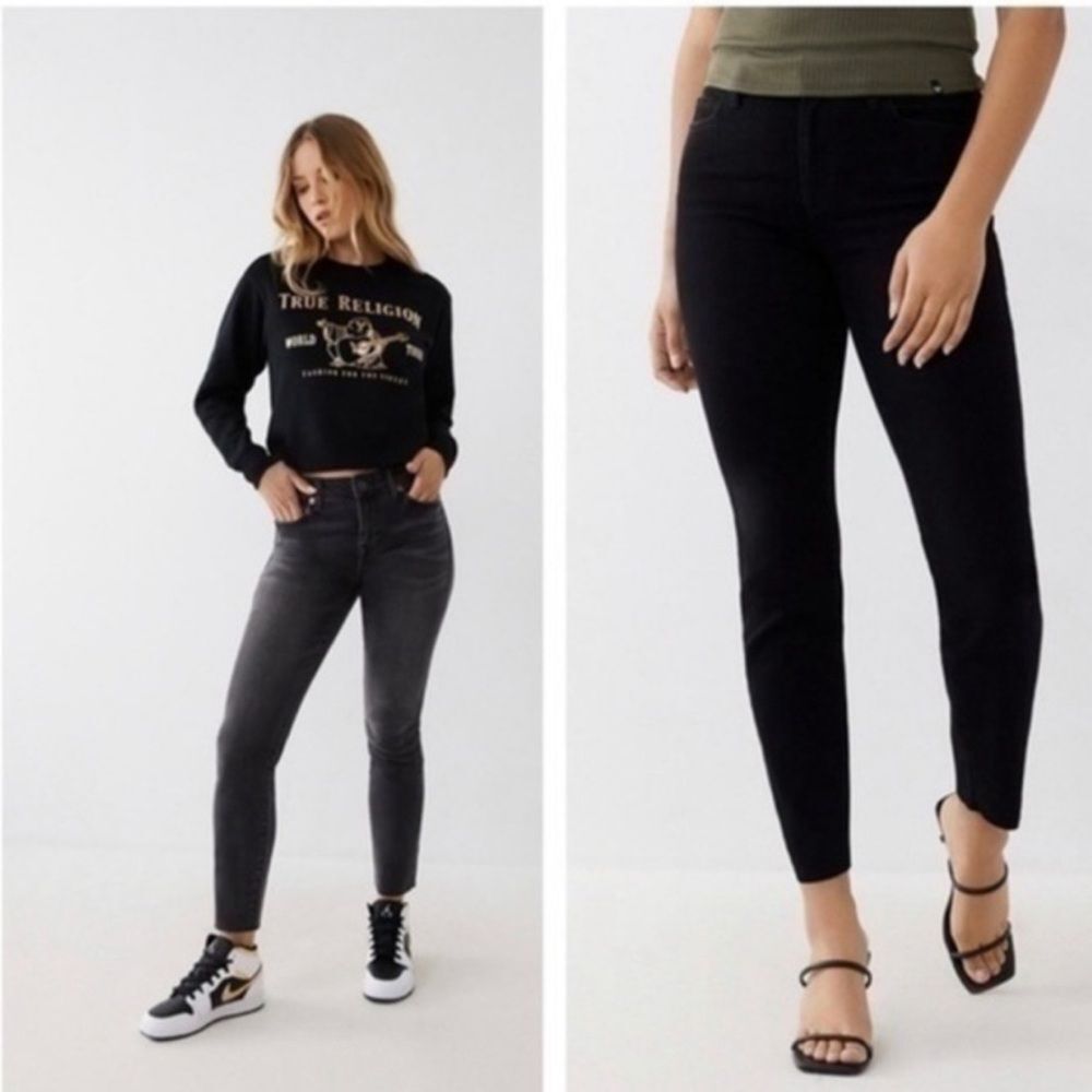 True Religion Colette Slim Straight Raw Hem Jeans in Black 30